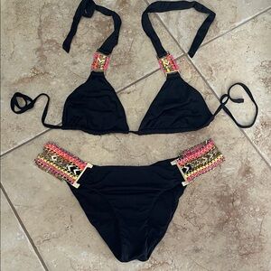 Beach Bunny Black Bikini with Pink and Gold Details